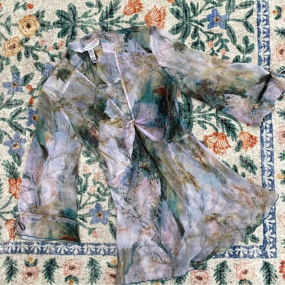 Diane Von Furstenberg Sheer Silk Blouse Size 8 all over print - Picture 1 of 5